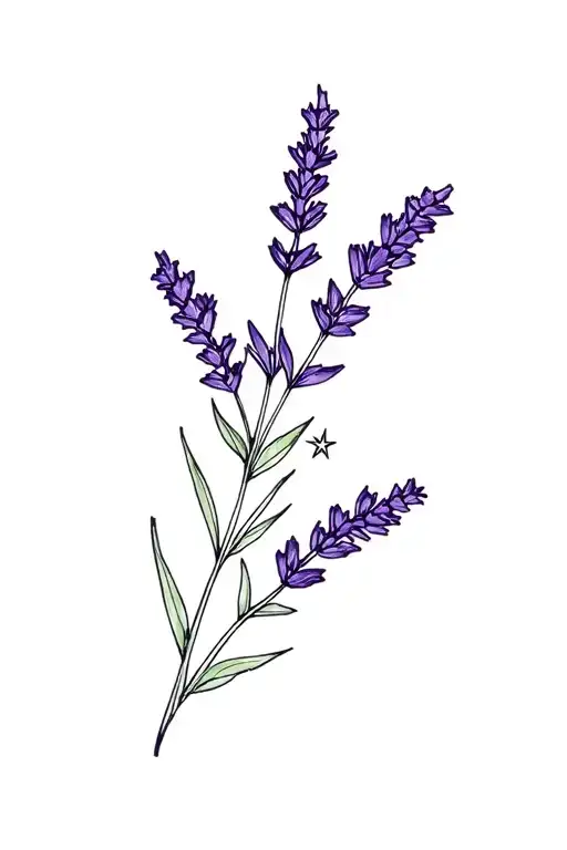 Lavender with a small star tattoo design idea