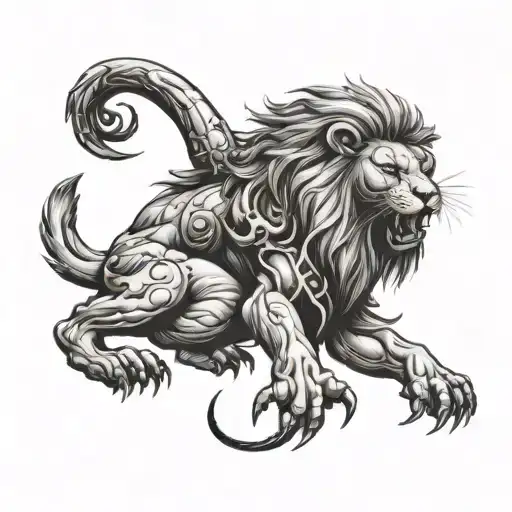 Lion and scorpion tattoo design idea