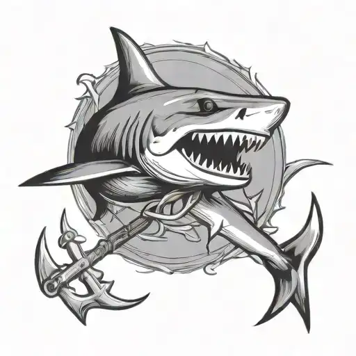shark with a cross as an anchor connected line tattoo tattoo design idea