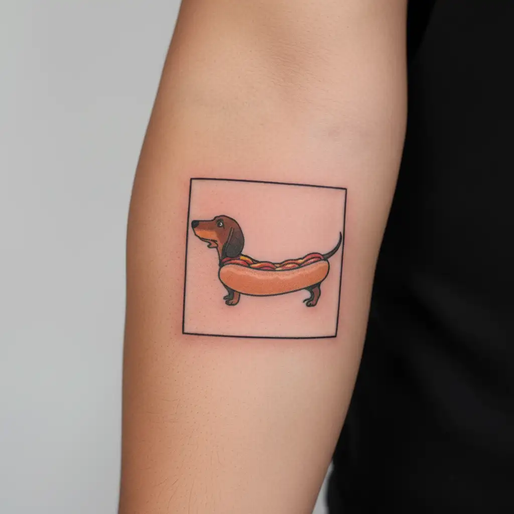 dachshund in hot dog buns tattoo design idea