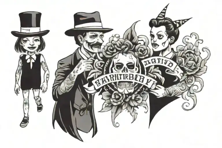 family, birthday date, hell background tattoo design idea