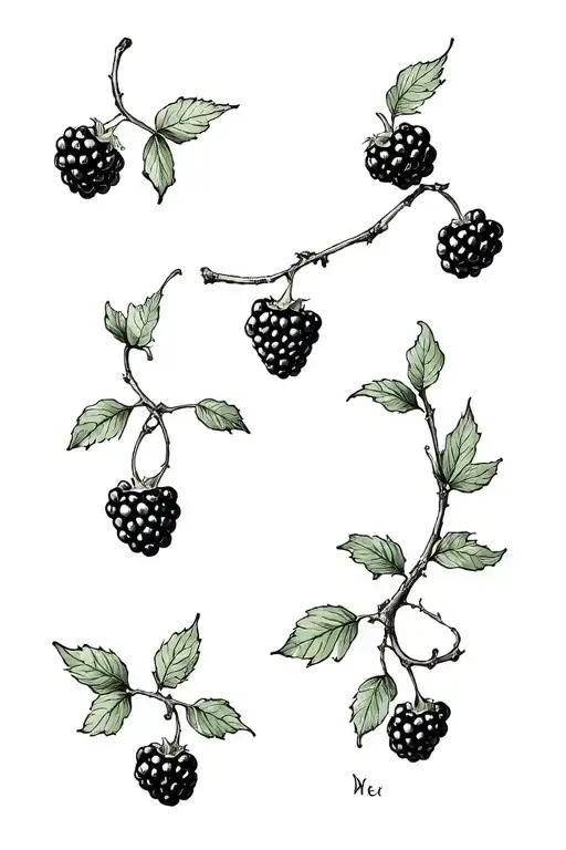 I want something that reminds me of the forbidden love of Pyramus and Thisbe, something that has life and love, and blackberries tattoo design idea
