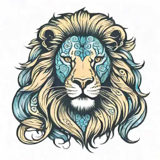 lion face, charming, blu eyes looking tattoo design idea