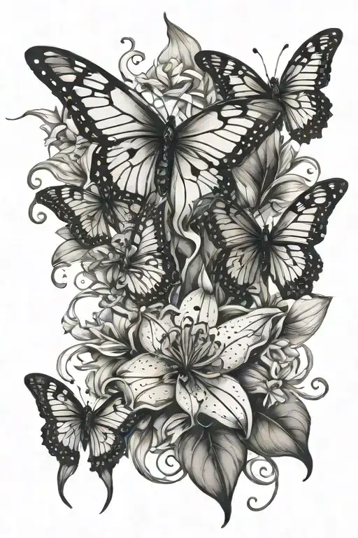 spiderlily butterflies tattoo design idea