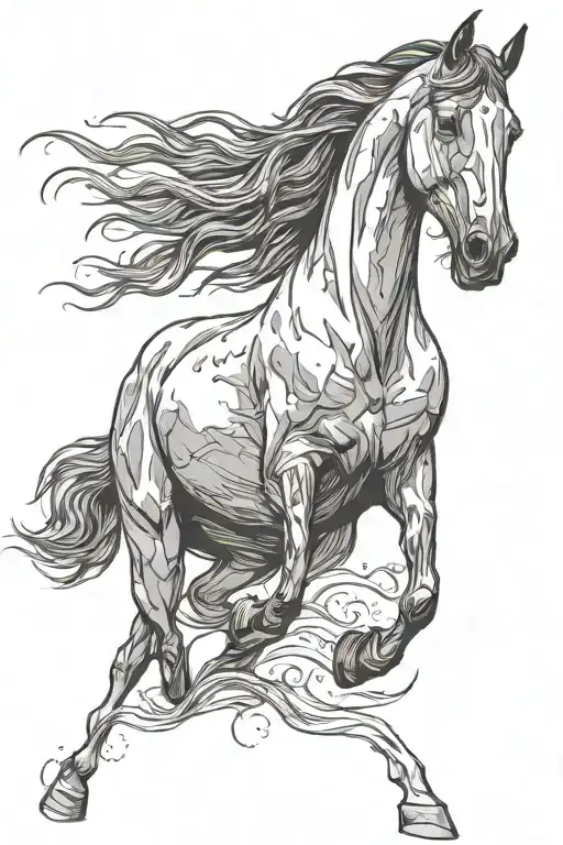 the black horse is running tattoo design idea
