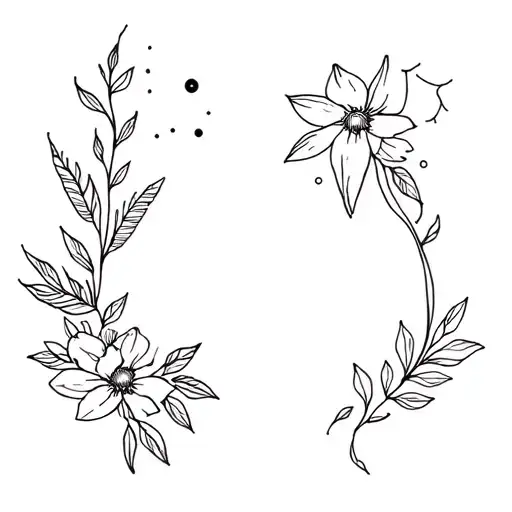 floral, coastal, and celestial matching tattoo design idea