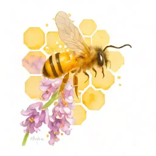 honeycomb bee lavender flower tattoo design idea