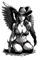 cowgirl angel on one knee tattoo tattoo design idea