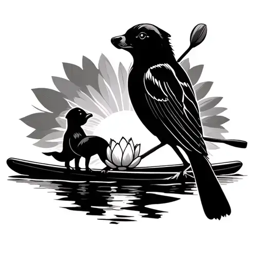 robin bird, sunset paddleboarding football dogs children sunflower lotus flower tattoo design idea