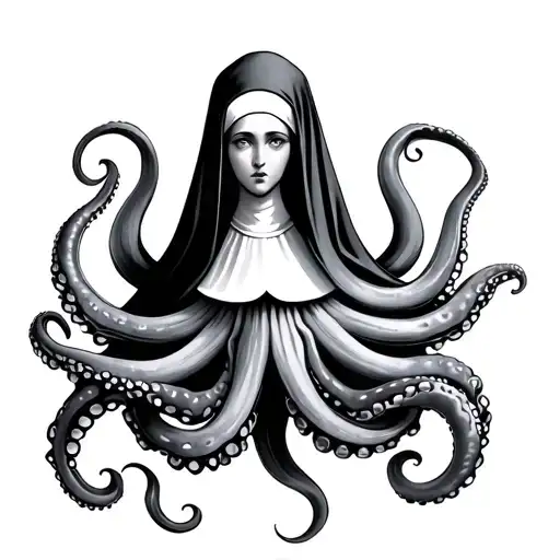 Octopus holding nun tattoo design idea