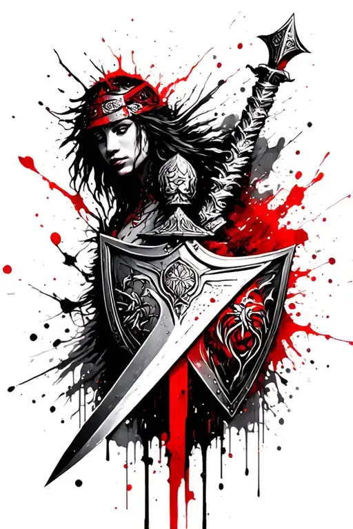 Viking goddess of war sword shield tattoo design idea