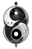 Concept Tattoo zodiac sign, Taurus at center, pisces yin and yang, libra at the top, memento mori at the bottom  tattoo design idea