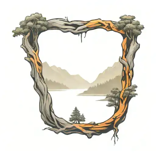 Smokey Mountains Trees River flowing near mountains with water falls, and A Tenesse State logo in Black, Grey, & orange tattoo design idea