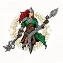 "Lynette" celtic warrior wielding tattoo design idea