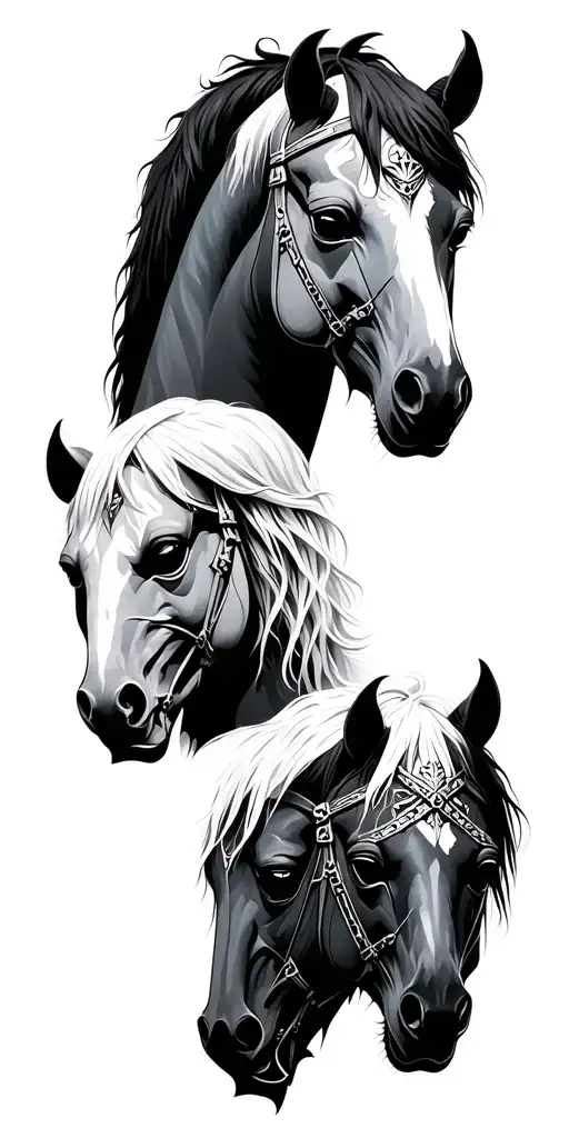 4 horsemen of the apocalypse, 7 deadly sin masks tattoo design idea