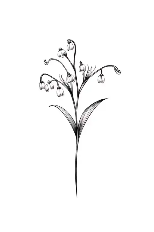 fine line simply lily of the valley flower in black and white tattoo design idea