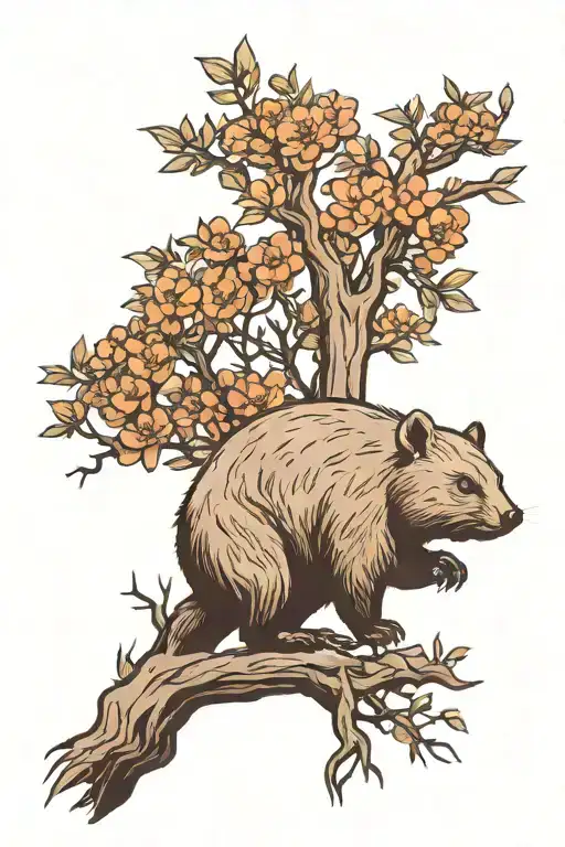 wombat and gum tree silhouette tattoo design idea