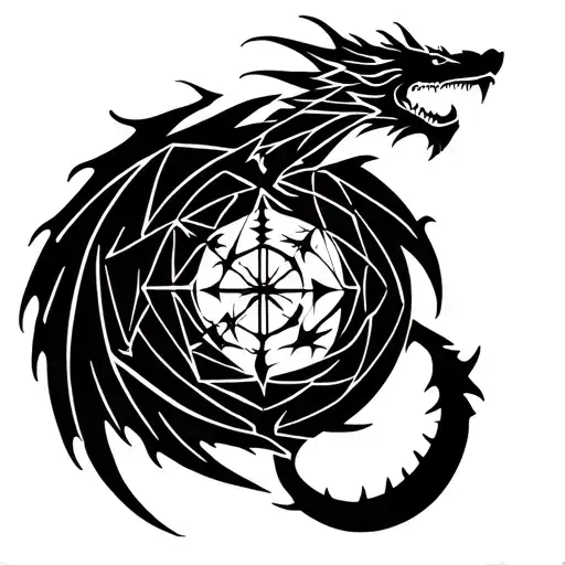 Create a tattoo design combining Meliodas’ dragon symbol from Seven Deadly Sins with the structure of the dopamine molec tattoo design idea