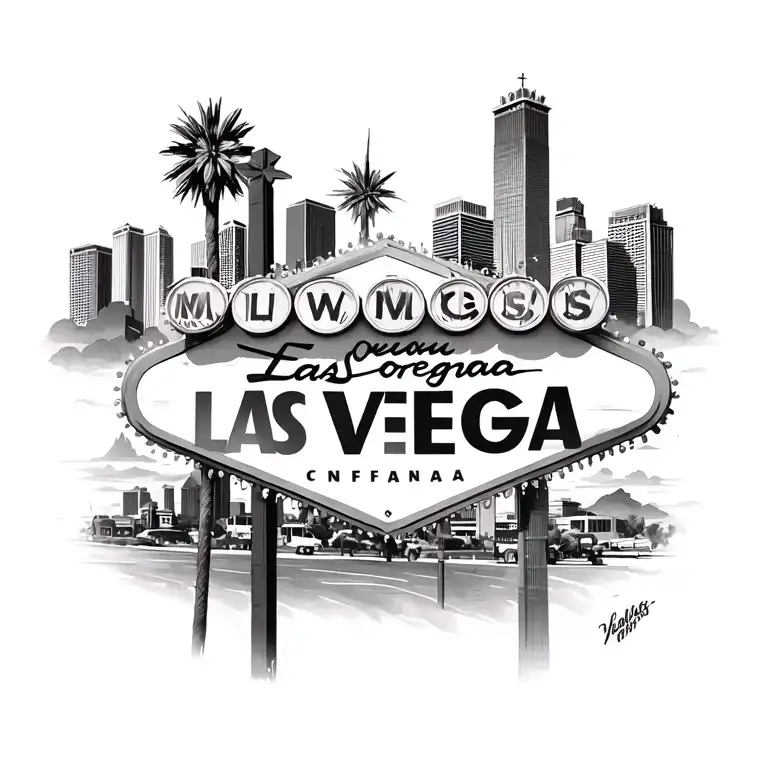 Las Vegas and California skyline mashup tattoo design idea
