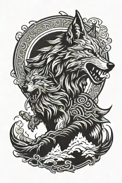 howling fenrir viking norse wolf tattoo design idea