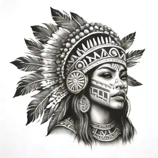 chicano aztec girl tattoo design idea