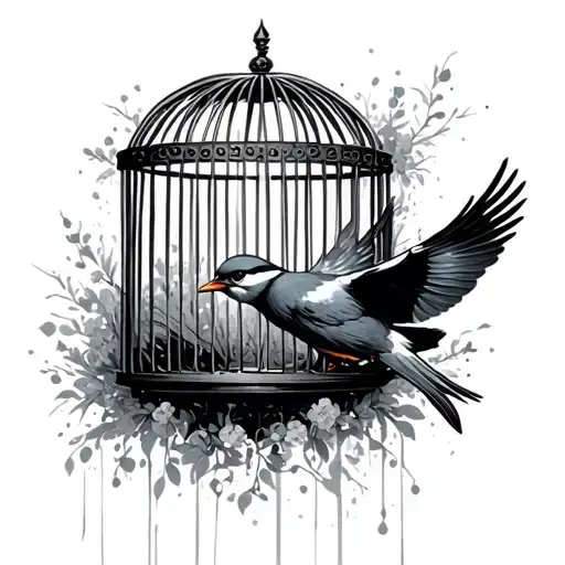 Bird Flying Out Of Cage tattoo design idea