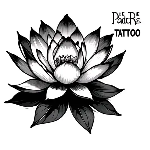 Help me to design a lotus flower that looks man with the Padme text tattoo design idea
