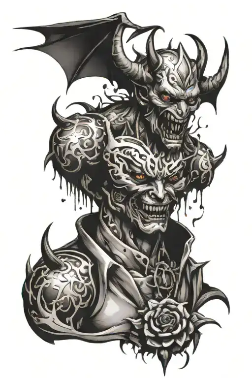 trash polka style tattoo devil tattoo design idea