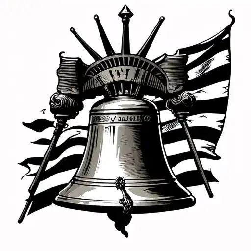 liberty bell, gadsden flag, betsy ross flag, head of statue of liberty tattoo design idea