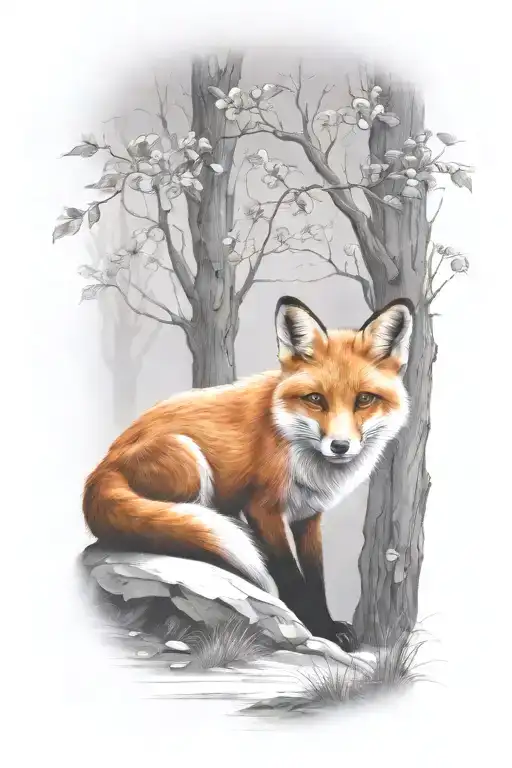 fox playing tattoo design idea