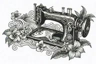 sewing machine hawaiian ocean wave palm tree plumeria tattoo design idea