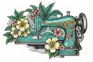 sewing machine hawaiian ocean wave palm tree plumeria tattoo design idea