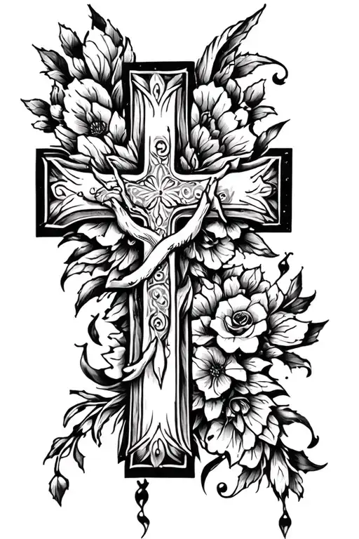 amazing grace cross surrounded tattoo design idea