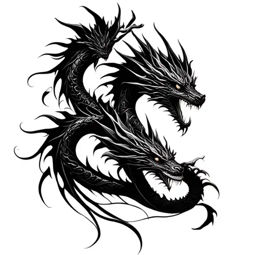 Three dragons and abstraction tattoo design idea