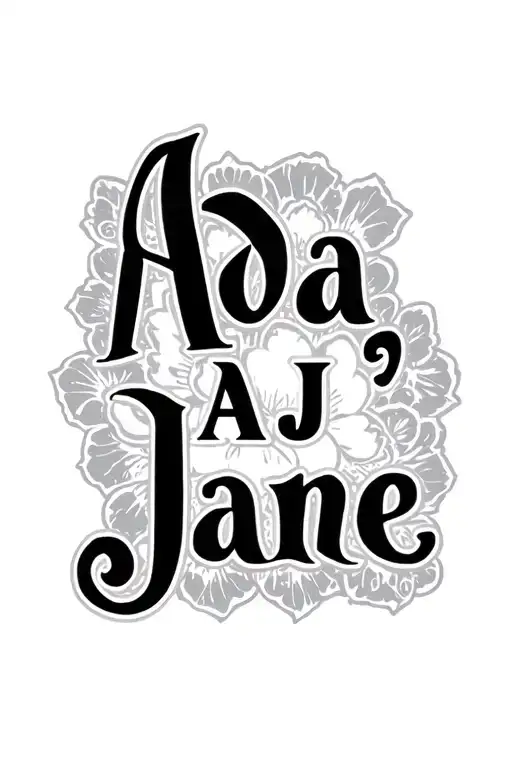 "Ada "AJ" Jane" "Ada "AJ" Jane" name written tattoo design idea