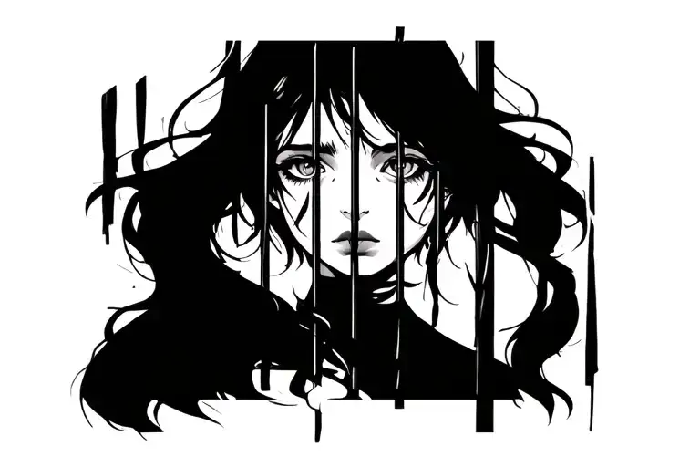 sad girl behind bars tattoo design idea