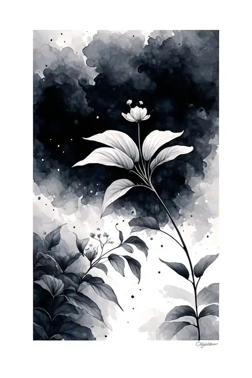 watercolor, air, challeep-white, amorphous, nature, plants tattoo design idea