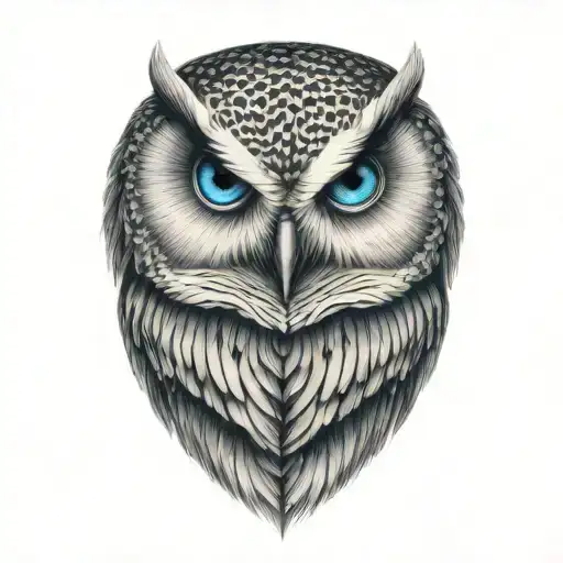 snow owl sitting with blue eyes tattoo design idea