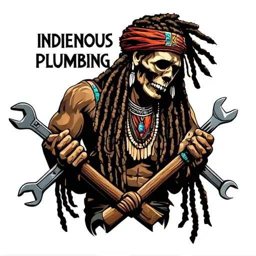 "Indigenous Plumbing " dreadlock Native American holding wrenches tattoo design idea