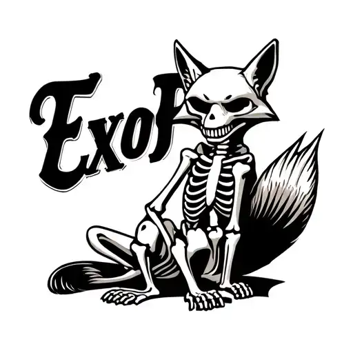 "ExoFox" Logo of fox skeleton sitting alone. tattoo design idea