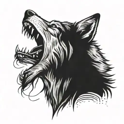 profile wolf howling, tongue hanging from mouth wide open tattoo design idea