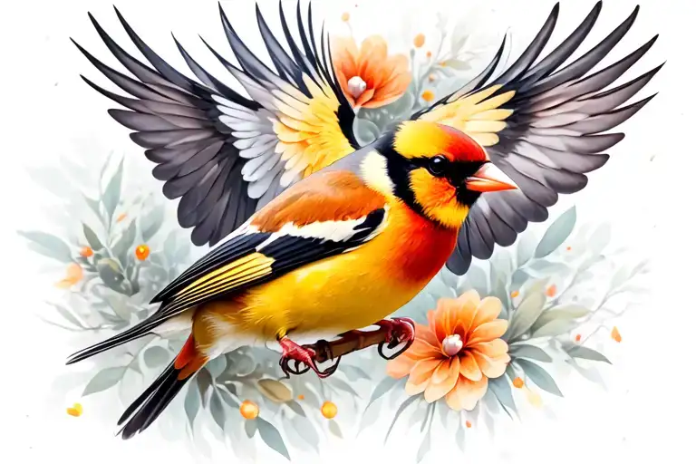 goldfinch in flight tattoo design idea