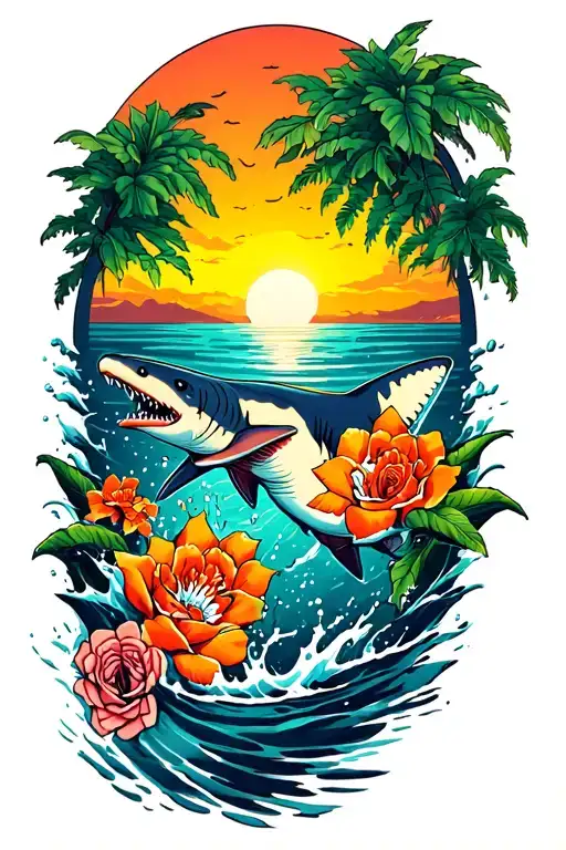 shark jumping out of the water in the center tattoo design idea