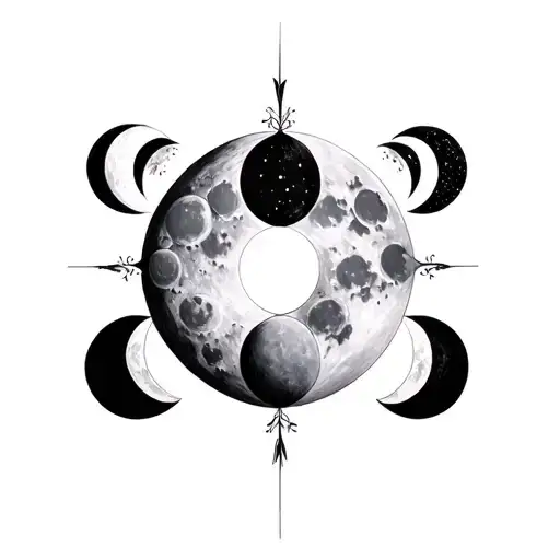 moon phases gothic style tattoo design idea