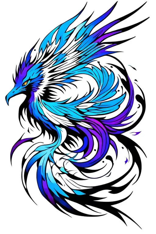feminine blue and purple Phoenix rising  tattoo design idea