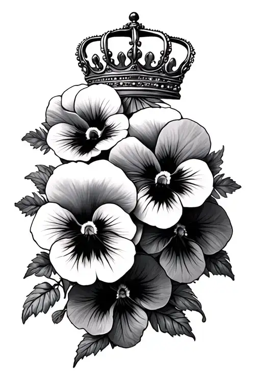 large pansies and crown tattoo design idea