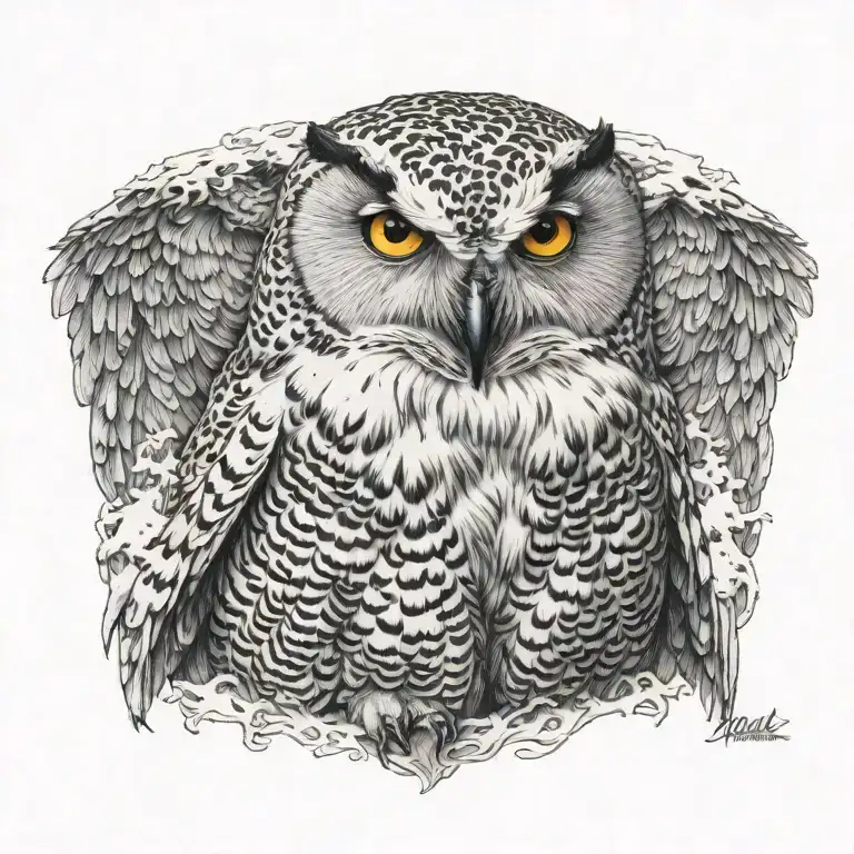 snow owl sitting tattoo design idea