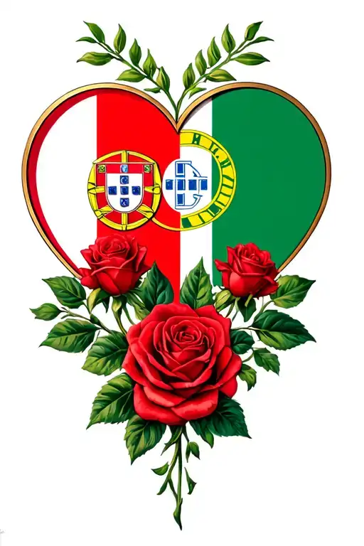 rosesIrish and Portuguese flags inside a heart tattoo design idea