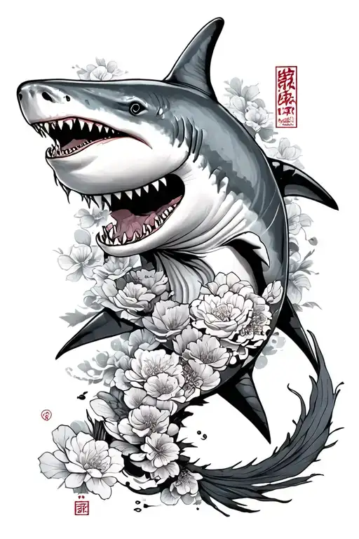 Shark & Japan Style & Lettering Victoria steep tattoo design idea