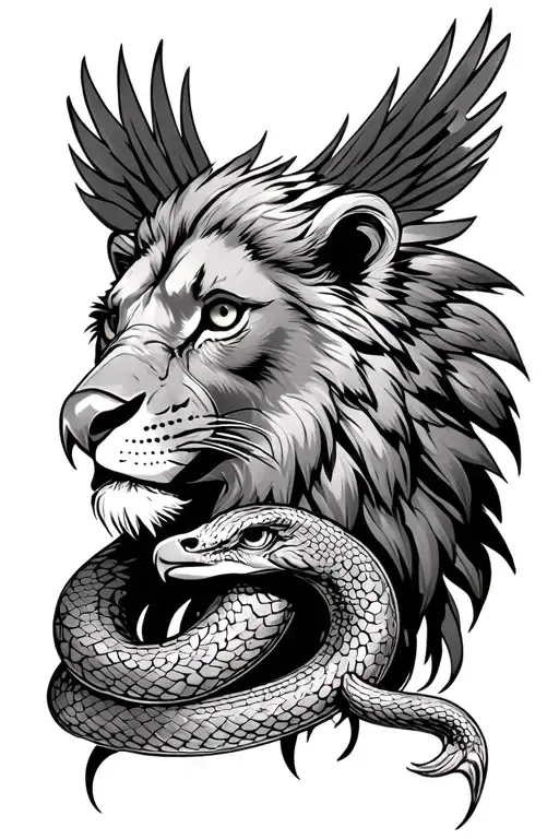 Lion, snake, eagle, tribal tattoo tattoo design idea